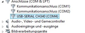 Eingerichteter COM4 im Gerätemanager mit CH340